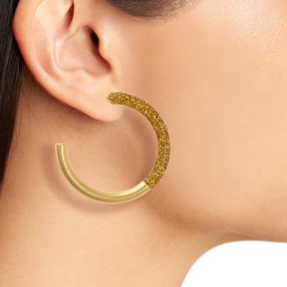 Madewell Half Acetate Sparkly Hoop Earrings New With Tag - Picture 10 of 11
